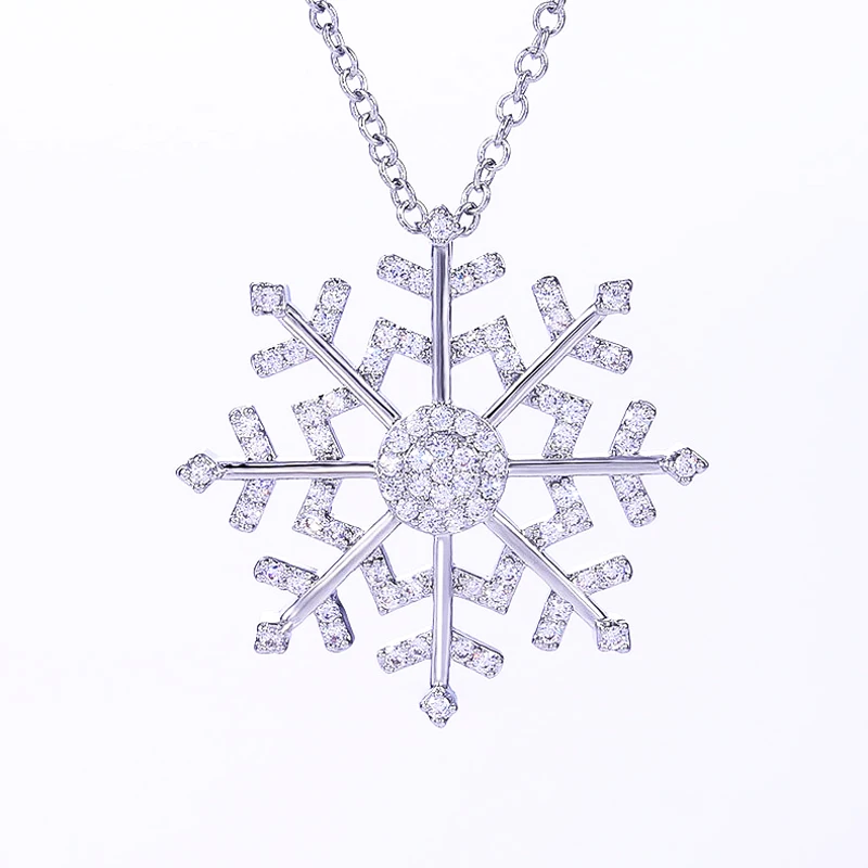 

Fashion Big AAA Zircon Snowflake Pendant Neckace For Women Gift Silver Color 45cm Box Chain Choker Collares Jewelry