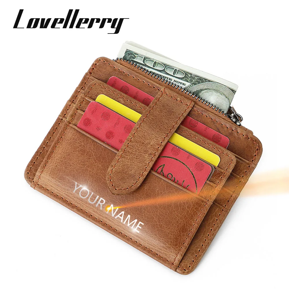 

2022 Mini Leather Men Wallets Photo Holder RFID Men Card Purse Name Customized Card Holders Men Short Leather Slim Wallet