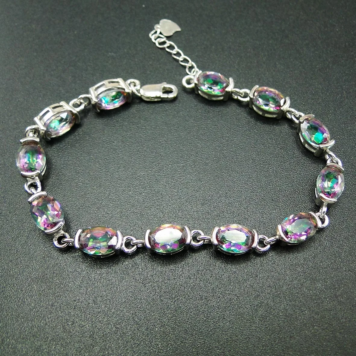 100% 925 Sterling Silver Rainbow Mystic Topaz Women Bracelet for Engagement Wedding gift Jewelry