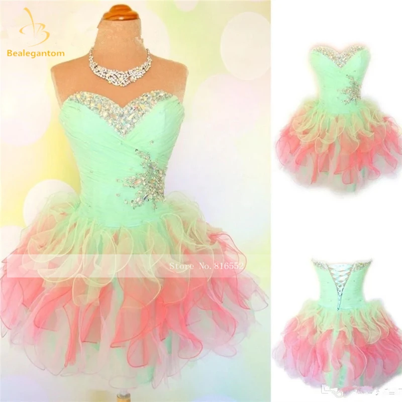 Bealegantom Colorful In Stock Sweetheart Organza Short Homecoming Dresses 2022 Sweetheart Mini Graduation Party Prom Gown