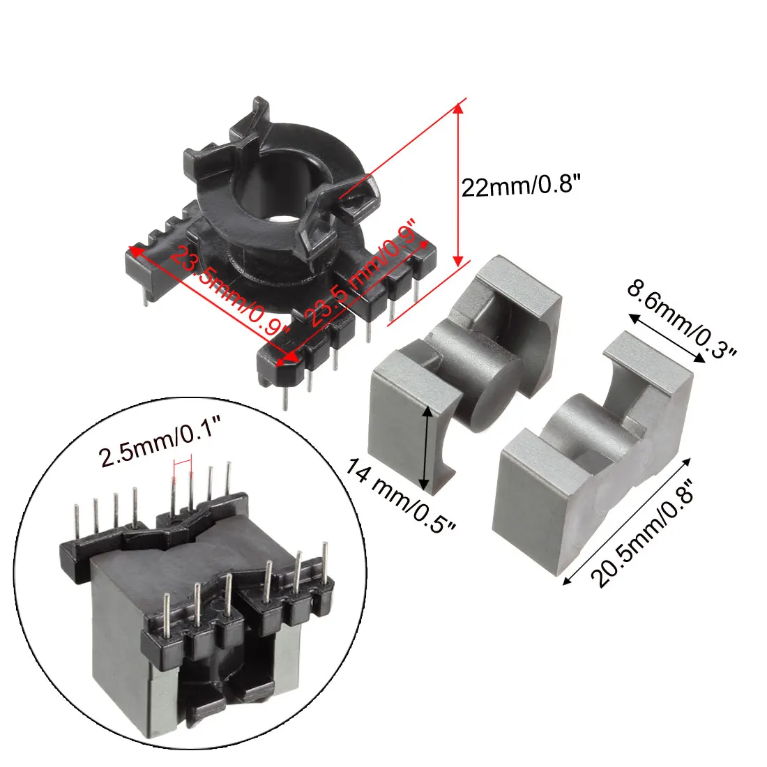 UXCELL 5Sets PQ20 6 with 8pin Transformer Bobbin PC40 Ferrite Core Vertical 10 Ferrite Halves and 5 Bobbin Magnetic Core Bobbins