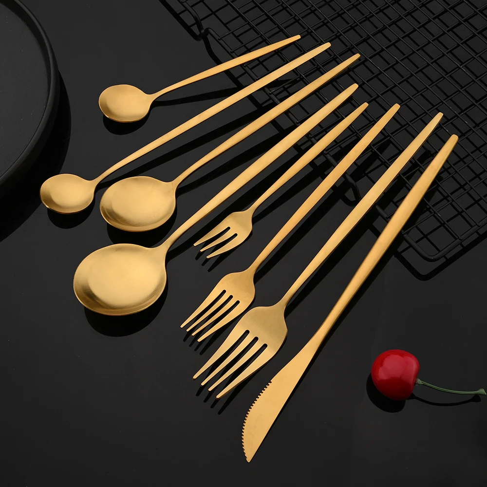 Gold Matte Cutlery Set Stainless Steel Dinnerware Flatware Kitchen Home Dessert Fork Spoon Knife Set Silverware Tableware Set