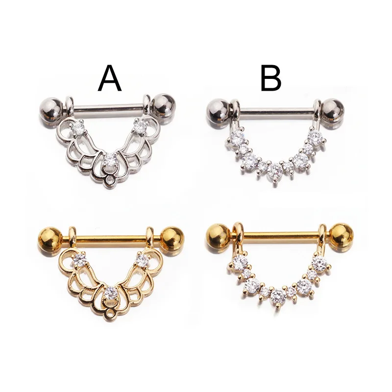 1PC Stainles Steel Nipple Piercing Set 14G Crystal Nipple Piercing Bar Lot Tongue Ring Nipple Piercing Jewelry