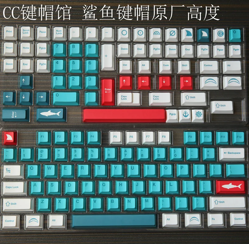 Imagem -05 - Teclas Conjunto Teclas Isca Tubarão Pbt Corante Subbed Tecla Caps Cereja Perfil Gmk Keycap para 60 64 68 84 96 980 104 108 Layout Teclado 142