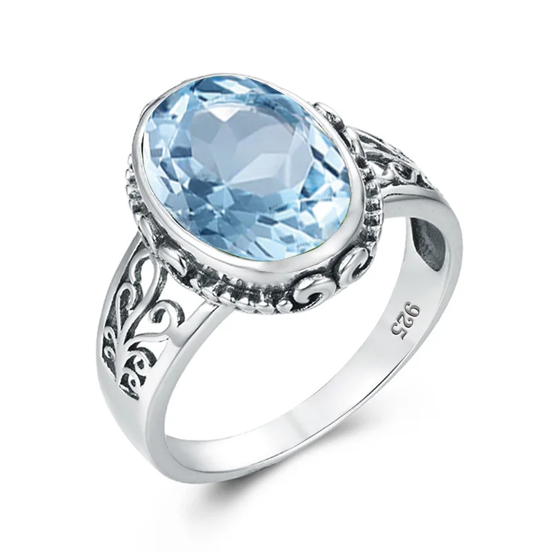 Klassische Vintage Silber 925 Aquamarin Ring Frau Massiven Stein 10*14mm Hypoallergen Party Weibliche Schmuck zubehör Geschenk 2025 – Detail 2