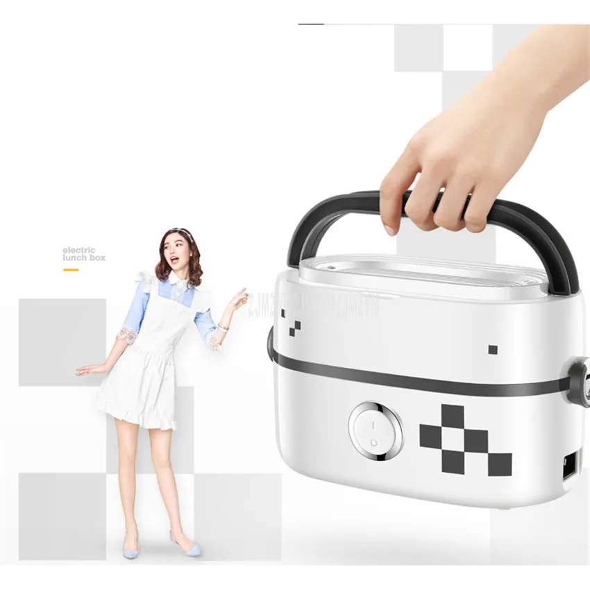 250W 1L Double Ceramic Tank Portable Electric Heating Lunch Box Rice Cooker Food Warm Heater Stewing Soup Cooking Congee Machine