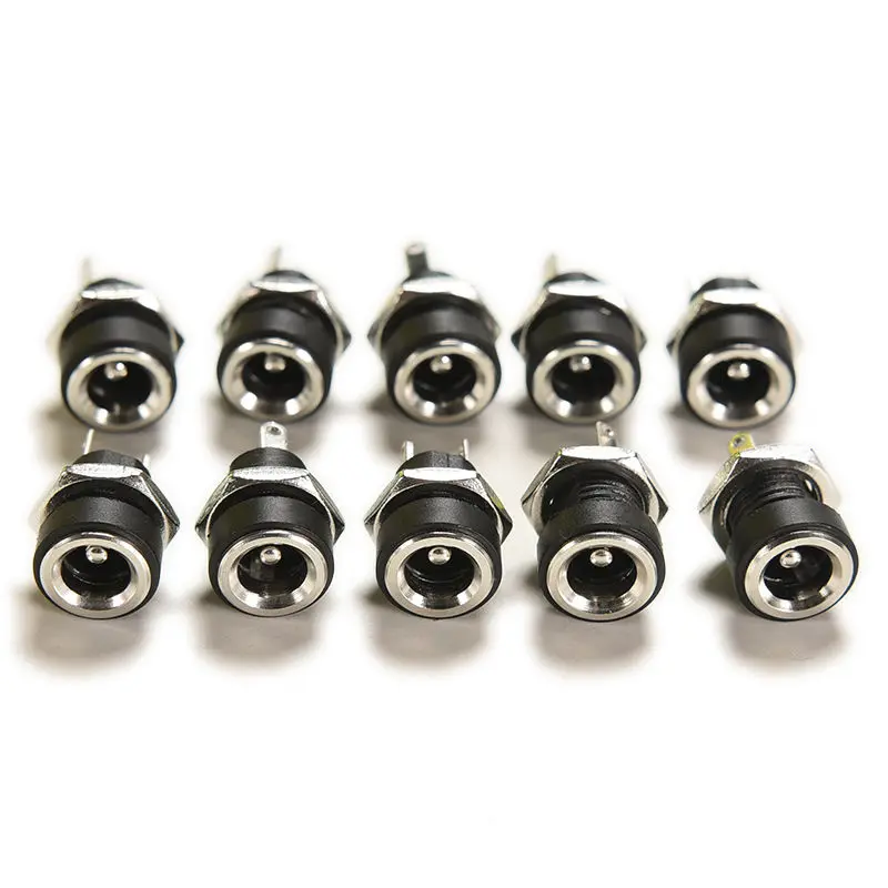 10PCS DC Power Supply Jack Socket Female Panel Mount Connector 2-Pin 5.5 X 2.1mm Plug Adapter 2 Terminal Types 3A 12v