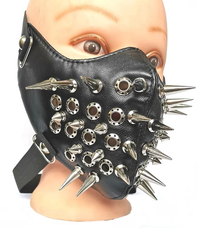 Cool Long Spike Studded Steampunk Leather Thick Cotton Winter Mask Biker Rock and row long spikes Performance cosplay party mask