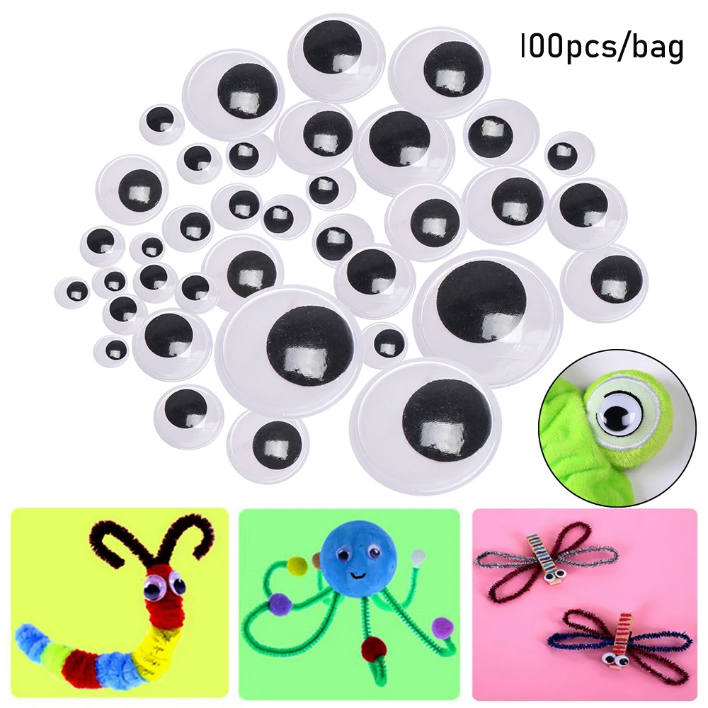 100PCS Black With White Doll Eyes Puppet Making Dinosaur Stuffed Toys Eyes Not Self-adhesive DIY Creative Gift Craft Accessories