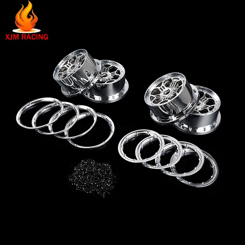 Chrome Front Rear Wheel Hub with Beadlock Set for 1/5 ROFUN ROVAN LT KM X2 LOSI 5IVE T Rc Car Racing Toys Parts