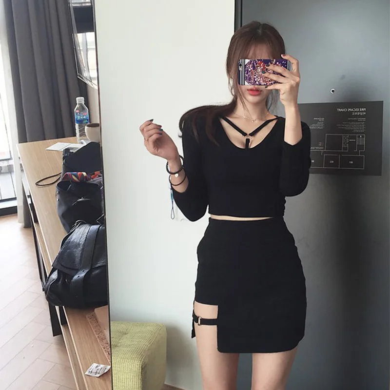 Korean Style Black Package Hip Skirts for Women, Irregular Hem, Pencil Micro Mini Skirt, Sexy Slim Women Party Skirts