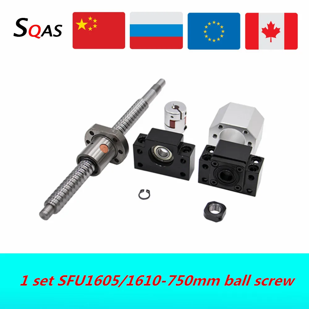 Eu warehouse ball screw kit SFU1605 750mm ball screw  end machined with BK12 BF12 +single nut +nut housing+coupling for cnc part