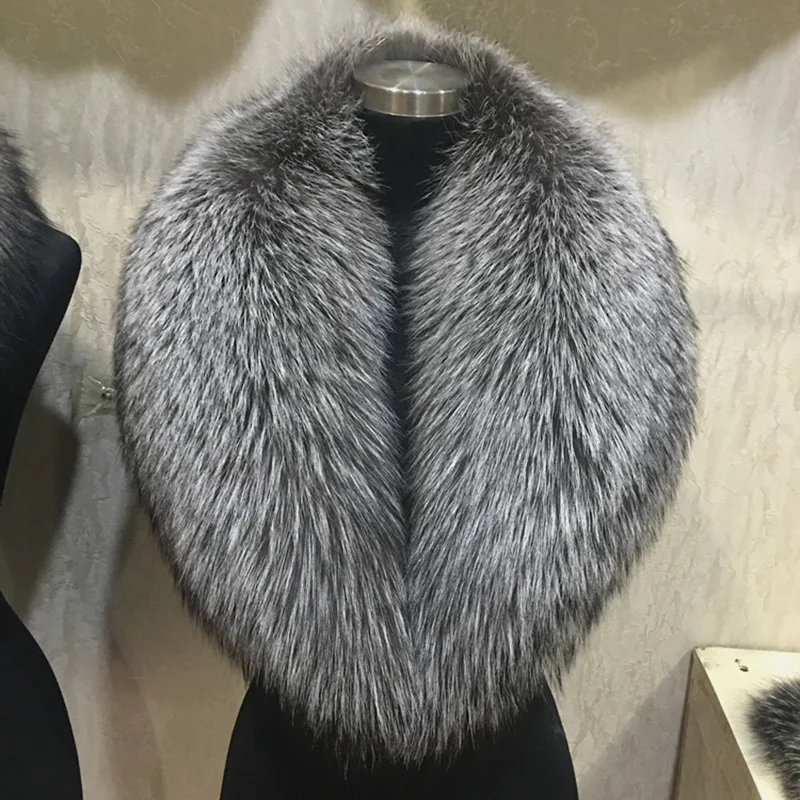 100% Genuine Natural fashion Fur Collar Luxury Silver Fox Fur Warm Fashion Scarf Lady Genuine Female Neck Cap Fox Fur Collar