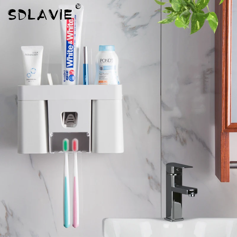 

Durable Magnetic Toothbrush Holder Convenient Toothpaste Dispenser Dust-proof Save Space Storage for Bathroom Accessories