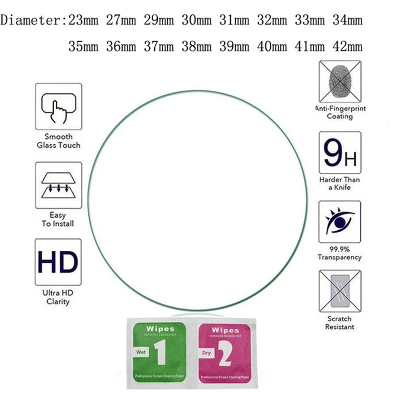 1/2/3/5PCS Ausgeglichenes glas-schirm-schutz-schützender film für uhr 30 31 32 33 34 35 36 37 38 39 40 41 42 MM Smart Uhr glas