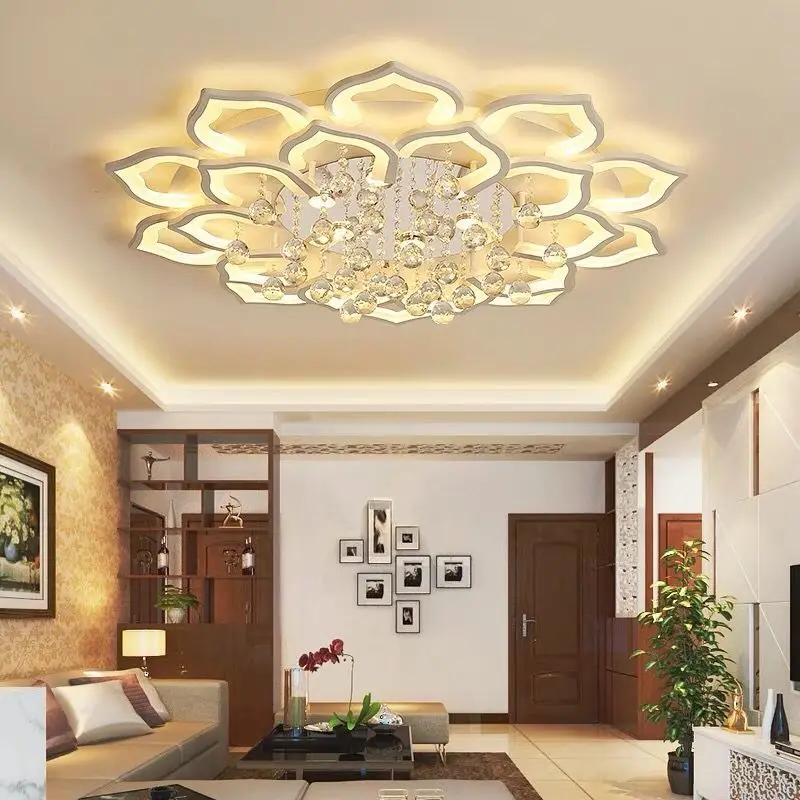 

Modern embedded installation household white LED K9 crystal ceiling chandelier lighting for living room, bedroom, kitchen light