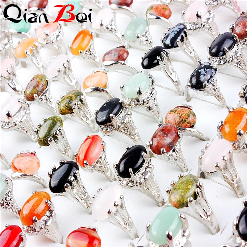 QianBei بالجملة 10 قطعة الكثير سبائك الزنك الطبيعي متعدد الألوان حجر البنصر للنساء الزفاف المشاركة مجوهرات هدايا #5