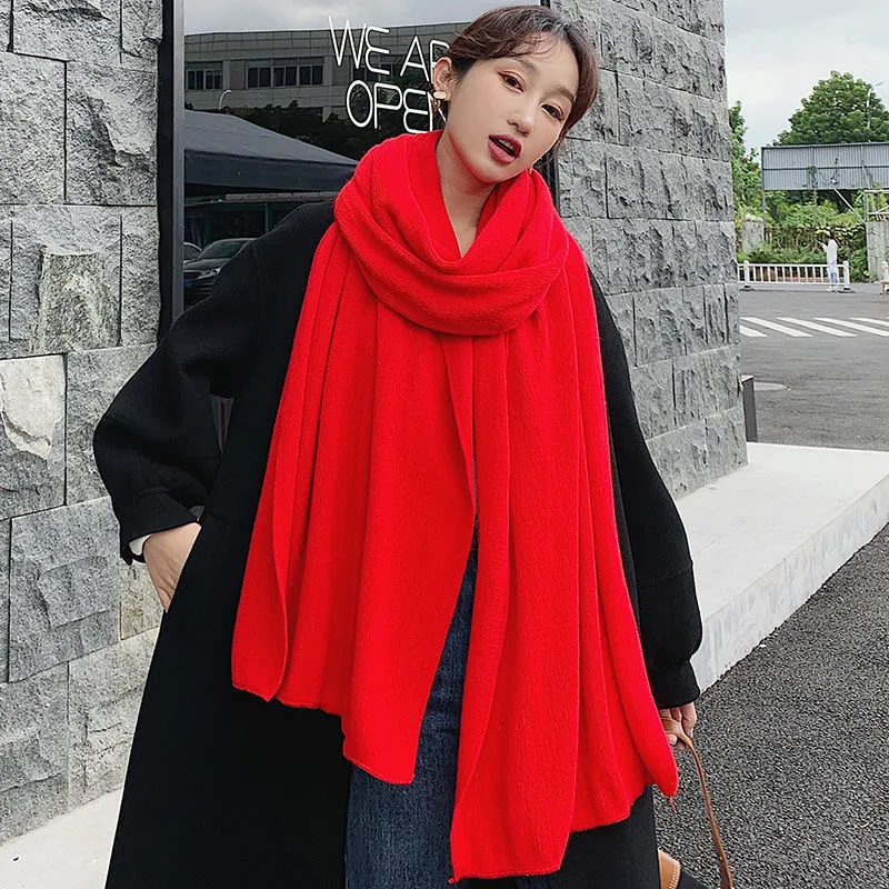 Winter Women\'s Scarf 2020 New Fashion Warm Shawl And Wrap Bandana Pashmina Female Solid Color Large Long Knitted Scarves