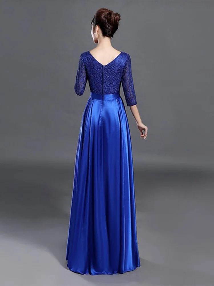 ครึ่งแขนลูกไม้ผู้หญิงอย่างเป็นทางการโอกาสElegant A-LineซาตินชุดราตรีO-Neck Party Prom Gowns Homecoming Dress