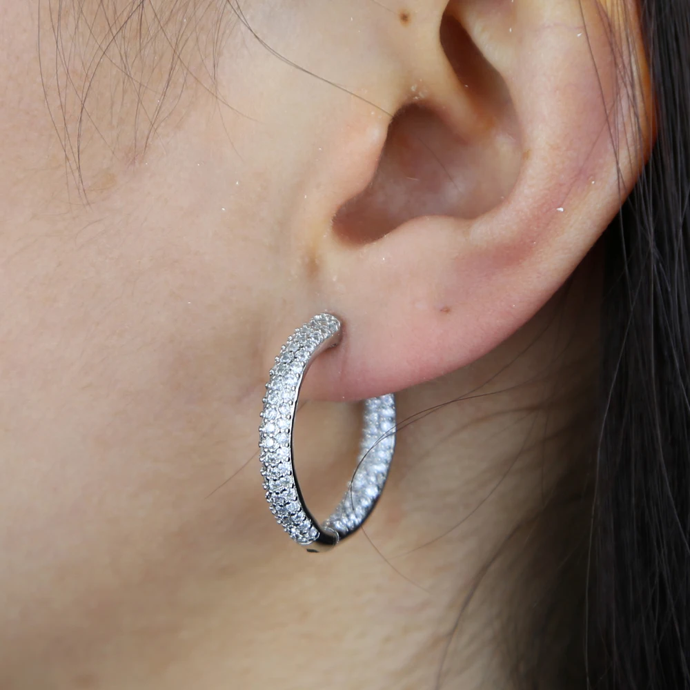 New Design Fashion Charm 5A cz crystal hoop earrings Geometric Round Shiny rhinestone big 25mm cheap earring jewelry women