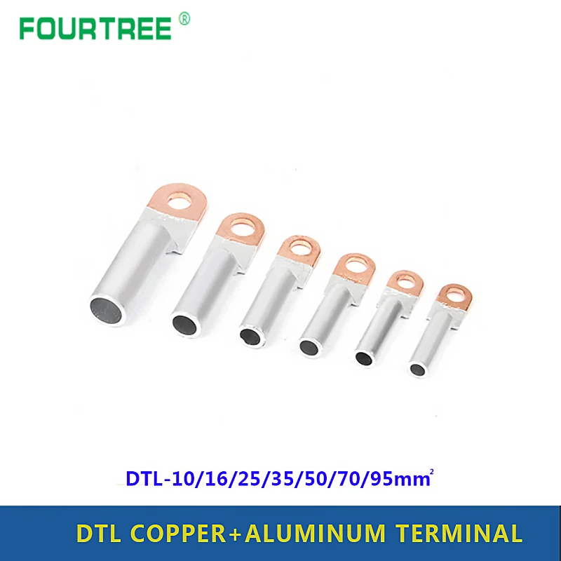 DTL-10/16/25/35/50/70/95mm2 Compression Copper Aluminum Bimetal Terminal Wiring Connector Lug Electric Power Fittings