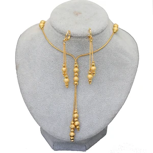 Set Bola Pesona Mode Warna Emas, Anting-anting Kalung Dubai Manik-manik Kecil untuk Wanita / Anak Perempuan, Perhiasan Ethiopia, Hadiah India Afrika 10 set perhiasan pernikahan afrika dengan penjualan terbaik - №