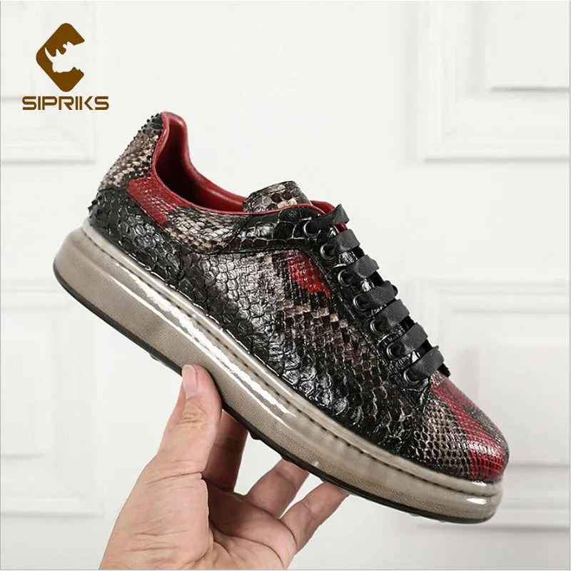 Big Discounts 2021 NEW real snakeskin casual shoes luxury mens sport sneakers python leisure flats Fluorescent sole moccasin 44