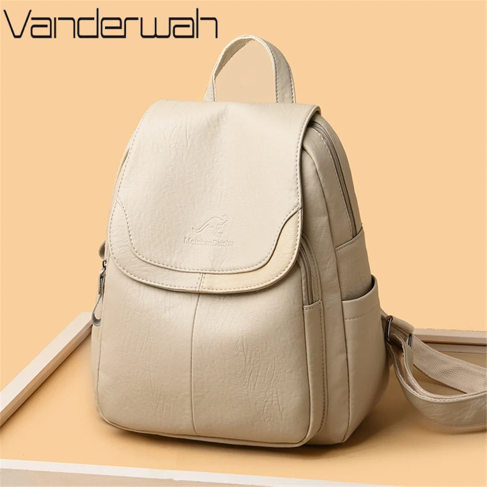 Mochila de gran capacidad para mujer, bolso de cuero de alta calidad, Vintage, escolar, de viaje