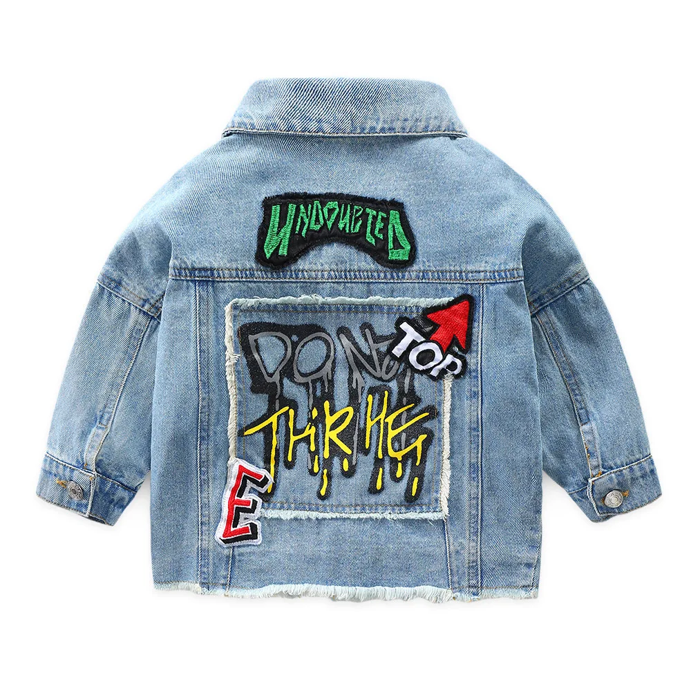 Letters Fashion Boys Denim Jacket Cotton Kids Jean Coat Cotton Fabric Cowboys Children's Clothes