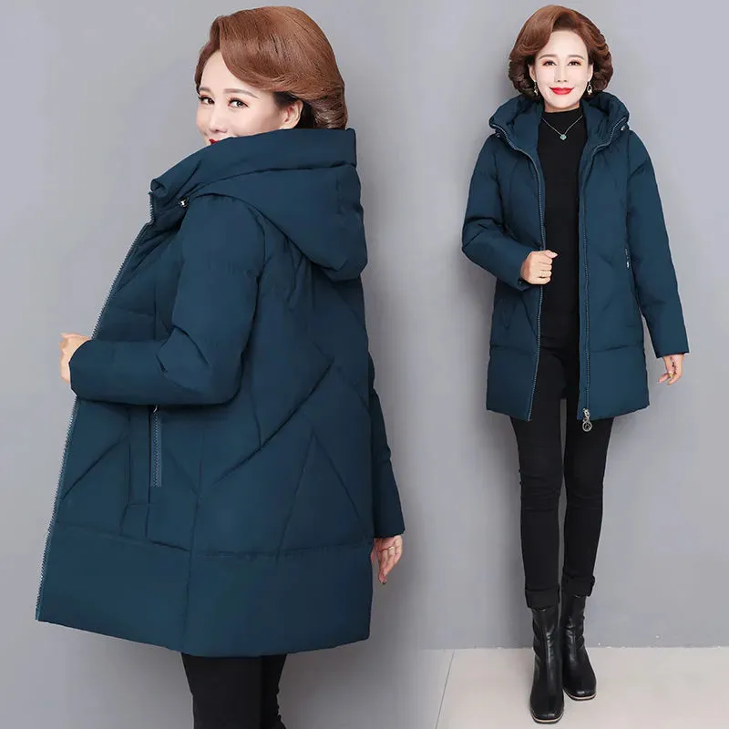 Women\'s Winter Jacket Middle-aged Mother New Cotton Padded Jacket Autumn Winter Long Hooded Warm Parka 6XL W2423