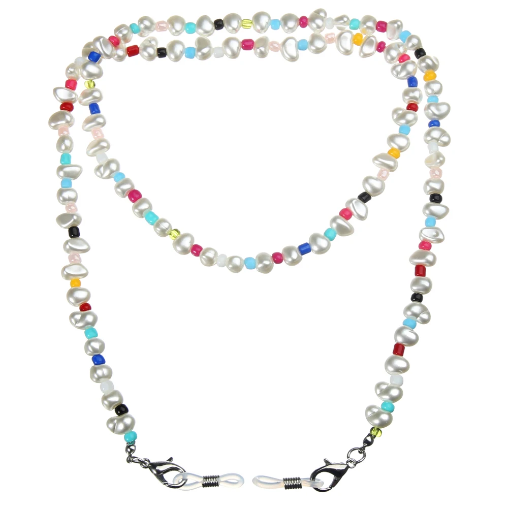 

New Rainbow Color Pearl Glasses Chain Neck Strap Wide Fashion Seed Bead Mask Chain Lanyard Women Sunglasses Accessories