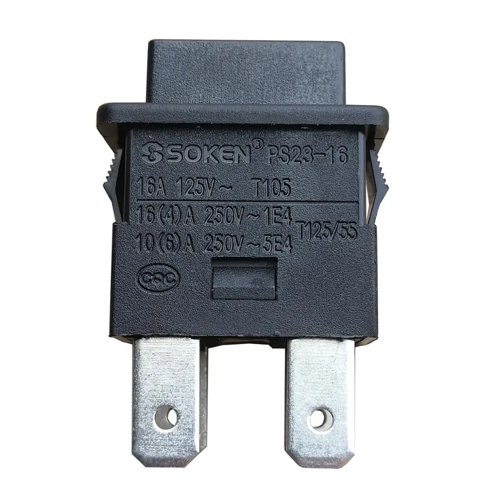 Self-locking Pushbutton Switches 4Pins 250V 16A Socket Power Strip Push Button Switch for Vacuum Cleaner SOKEN PS23-16, 2-Pack