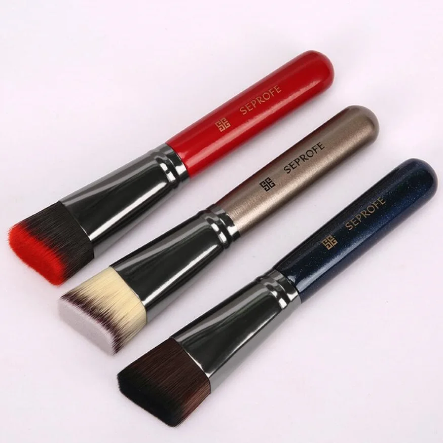 1pc Professional Foundation Makeup Brushes Tilt Flat Head Metal Wood Paint Handle Concealer Make up Tools Brochas Maquillaje Set