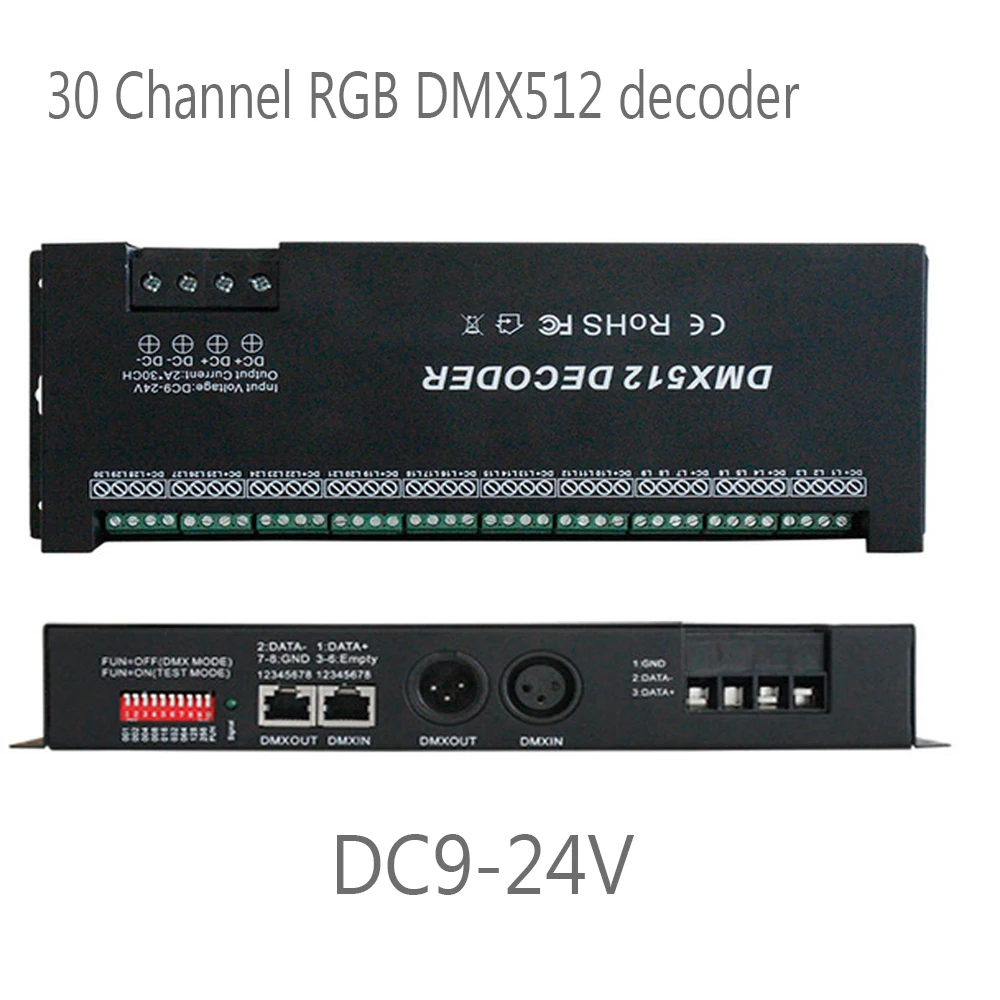 30CH RGB DMX 512 Decoder led controller, RGB LED DMX512 decoder 30Channel x 2A for LED Strip Light DC9-24V 60A dmx dimmer driver