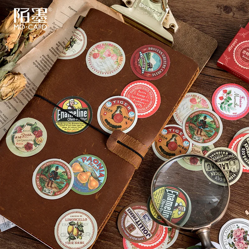 45 sztuk/partia Retro seria czasowa papier mały pamiętnik małe urocze pudełko okrągłe naklejki zestaw Scrapbooking śliczne płatki dziennik artykuły