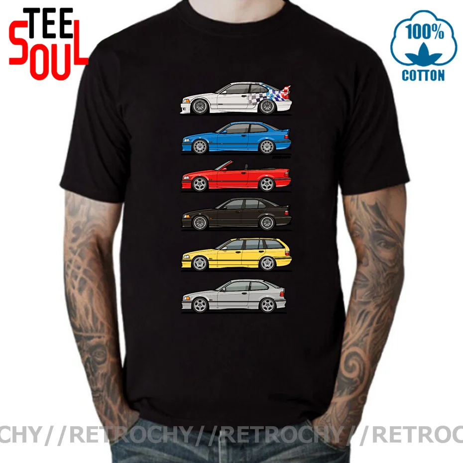 Vintage Stack of E36 Variants T shirt Custom Cotton Big Size 3XL Primer Rally Racing Car T-shirt Funny Roadster T-shirt Tops Tee