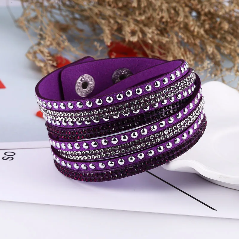 Leather Bracelet For Women Multi-layer Crystal Rhinestone Cuff Warp Charm Bracelets Bangles 2019 New Fashion Jewelry 17 Design