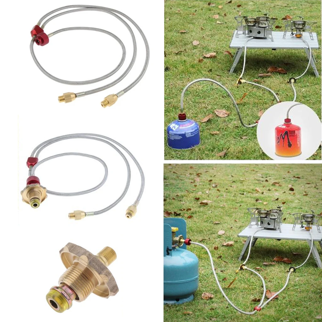 Propane Gas Tank Refill Adapter G Canister Hose Double Connection Hose for 2 Stoves Furnace for Outdoor Picnic Camping Cooking