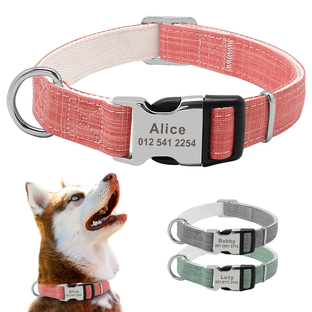 

Personalized Dog Collar Nylon Dog Puppy Collars Adjustable Customized Name ID Dogs Collar For Small Medium Large Dogs Chihuahua