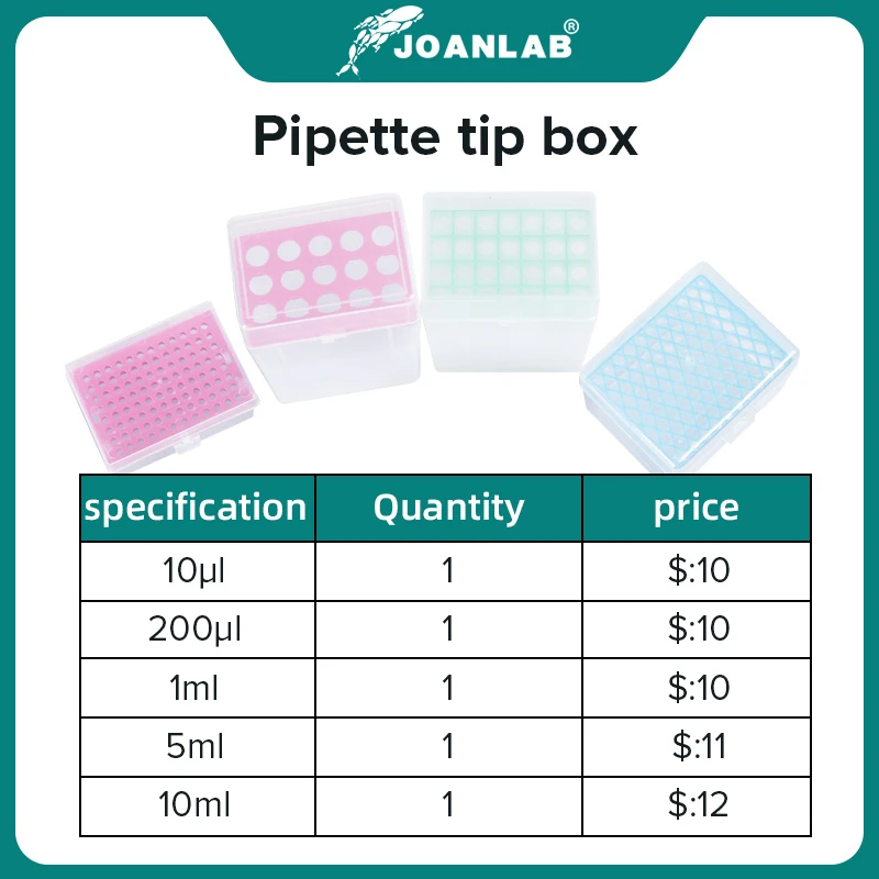 JOANLAB-caja de puntas de pipeta de laboratorio, caja de pipeta de plástico de 10UL, 200UL, 1ml, 5ml, 10ml, tienda oficial