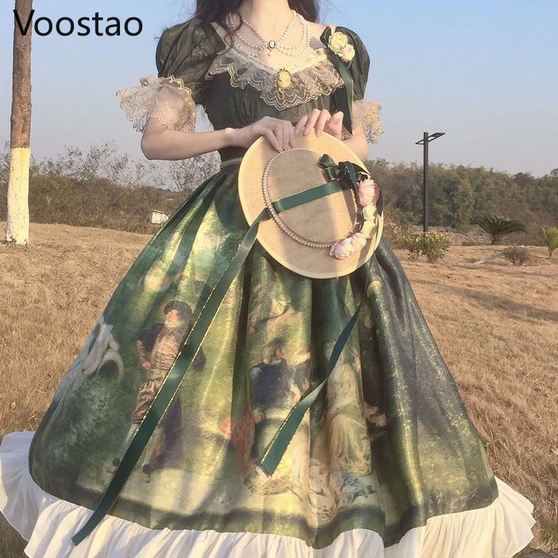 Sweet Lolita Op Đầm Nữ Victoria Vintage Cung Điện Rừng Nhảy Múa Đảng Đầm Công Chúa Bé Gái Sang Trọng Ren Xù Cổ Tích Đầm