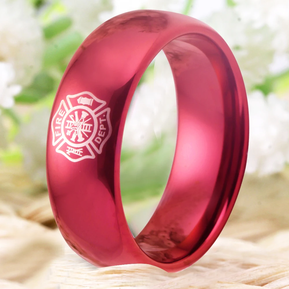 Drop Shipping Red Color Tungsten Carbide Firefighter Ring Fire Rescue Firemans Gift Firegfighter Prayer Ring Jewelry Gift