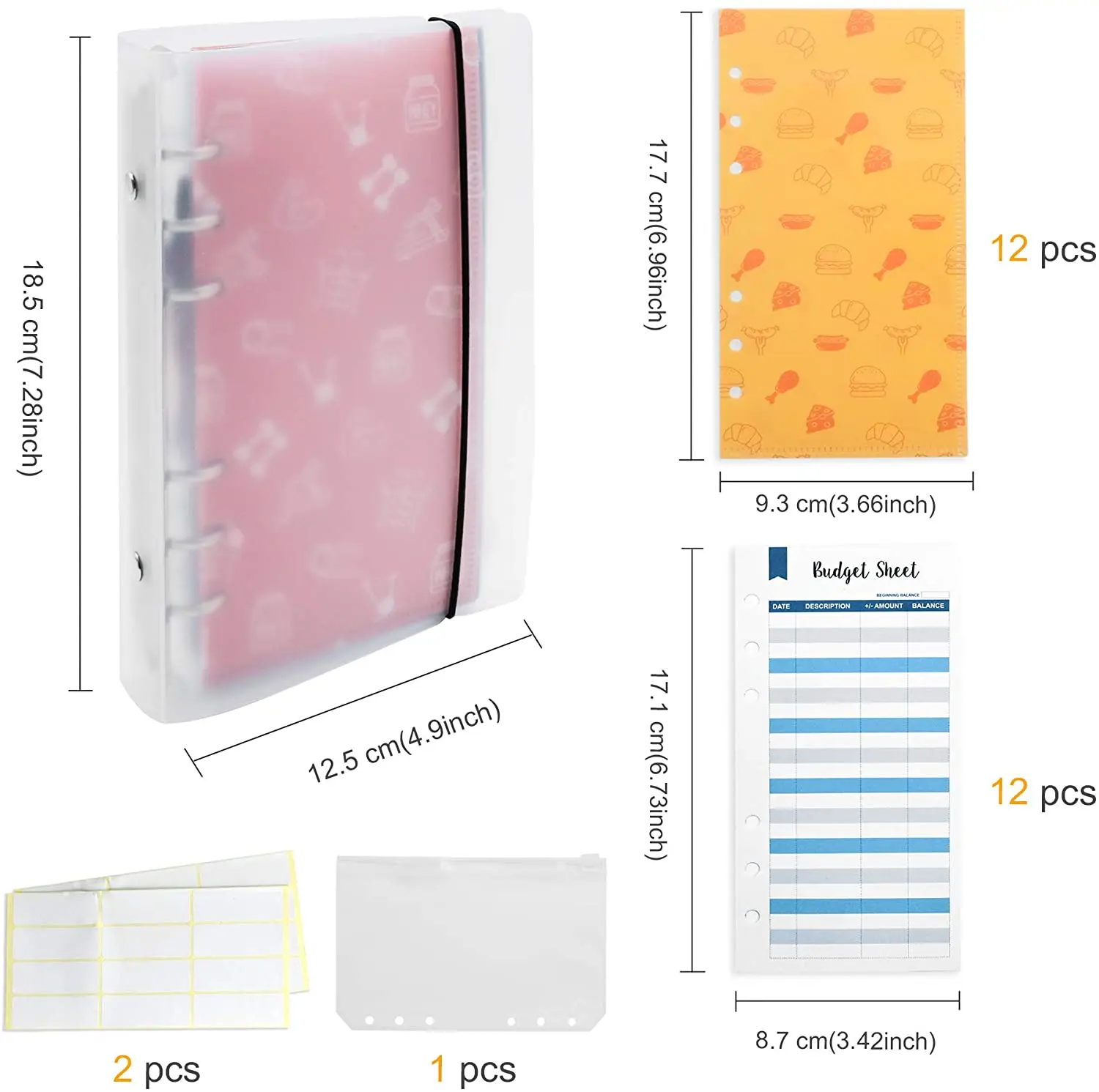 Plastic Budget Wallet for Cash Savings Reusable Cash Envelopes Binder Budget System with 12 Budget Sheets and 2 Stickers,1 Pouch