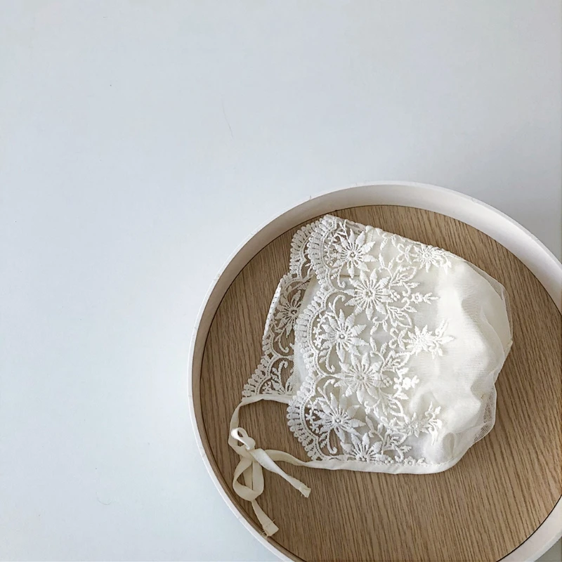 Sombrero de encaje para bebé recién nacido, gorra de algodón para niño y niña, sombrero para el sol, capó de flores para recién nacido, atrezos para fotografía de bebés P31B