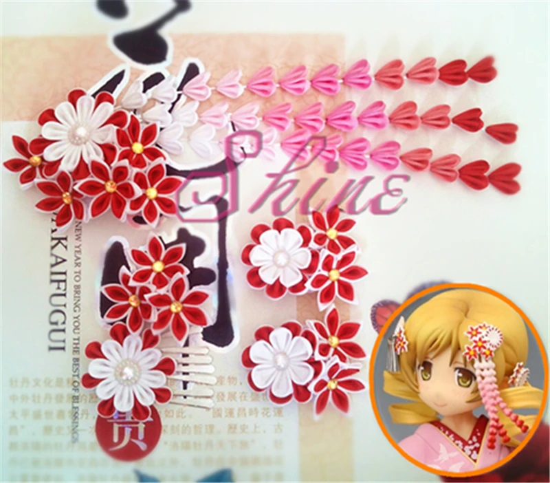 Anime Magical Girl Tomoe Mami Dance Version Hair Accessories Cosplay Prop Japanese Style Kimono Headwear H