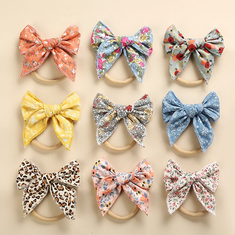 36pc/lot 4inch Baby Hair Band Boho Style Floral Print Nylon Headband Girl Hair Accessories Bowknot Elastic Headband Baby Hairpin