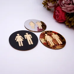 Letrero Redondo de Acrílico 3D de 5mm para Puerta de Baño, WC, Negro, Dorado, Plateado, Base de Madera Moderna, Adhesivo de Pared, Decoración del Hogar