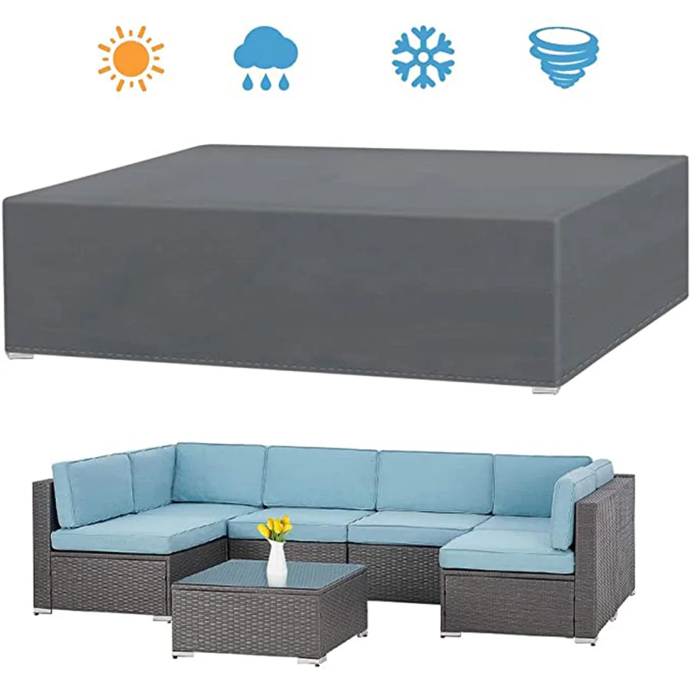 Gray Big Size Patio Furniture Covers, Outdoor Sectional Furniture Covers Waterproof 210D Outdoor Rectangular Table and Chair Set