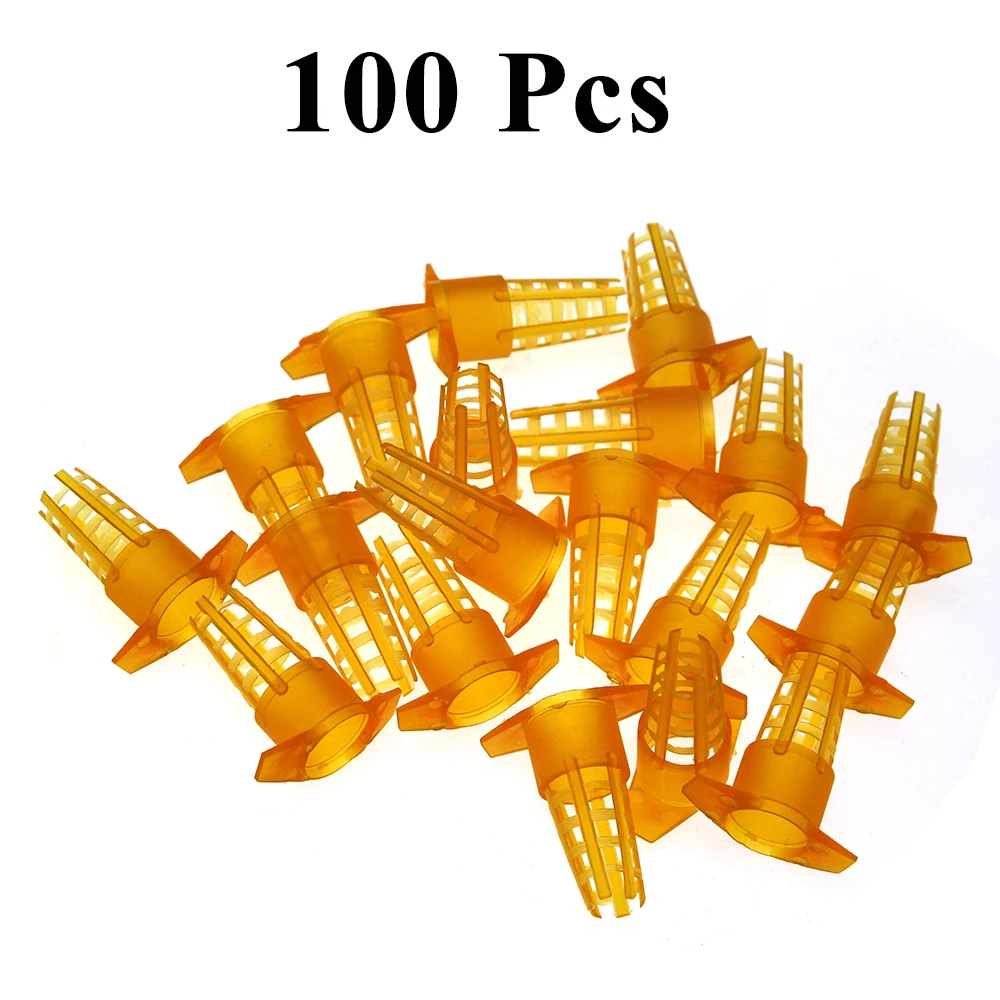 

100PCS Bee Queen Cages Protective Cover Larva Rearing Plastic Honeycomb Cages Cell Protection Cap Beekeeping Breeding Supplies