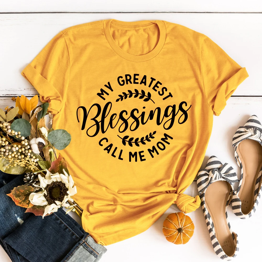 My Greatest Blessings Call Me Mom T-shirt Fashion Women Thanksgiving Fall Tshirt Casual Graphic Blessed Mama Gift Tee Shirt Top